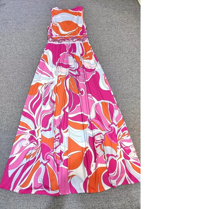 

High Quality Designer Fashion 2020 Summer Casual Clothes Women V-Neck Abstract Print Ankle Long Maxi Dress Beach Wear