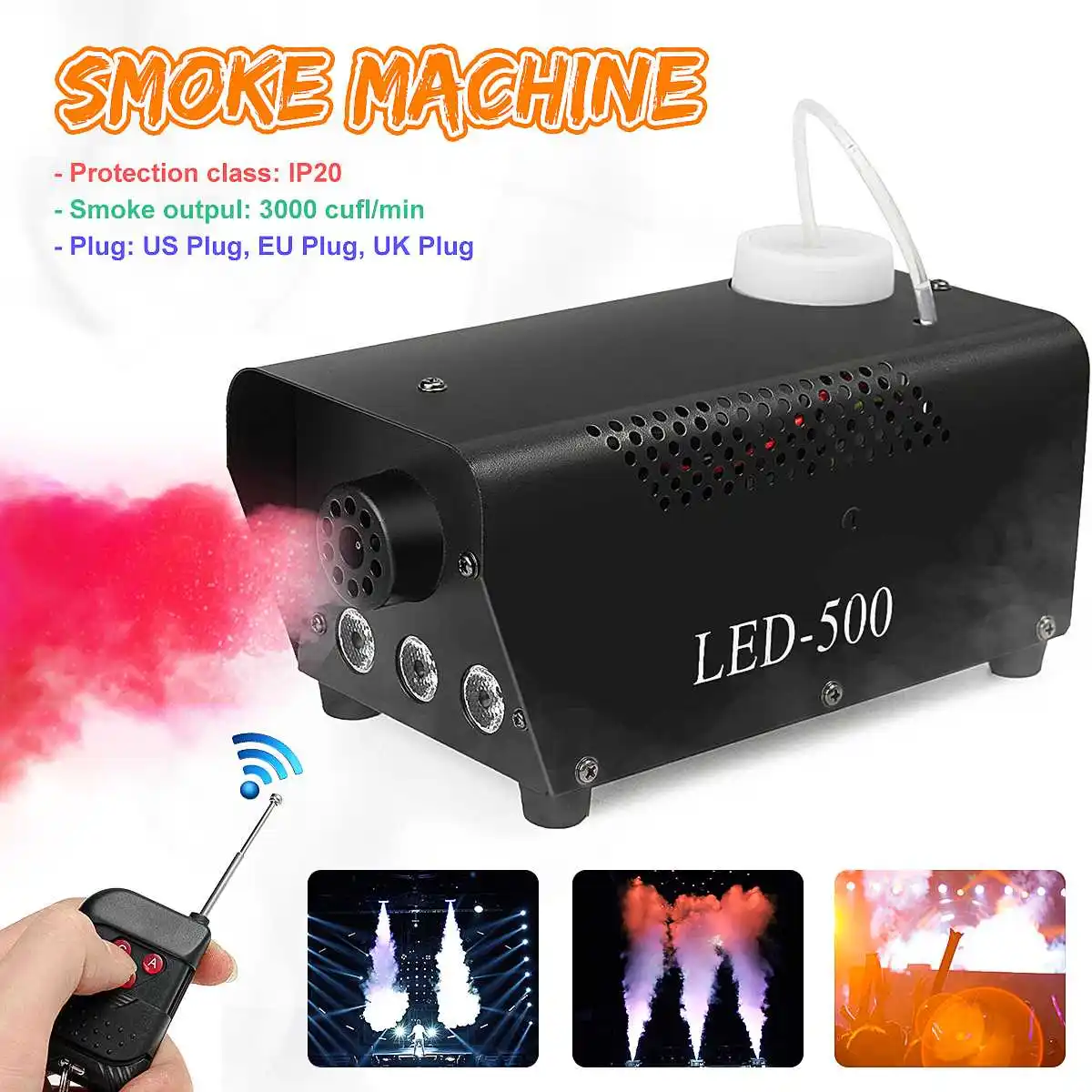 

дым машина 500 Вт дымовая машина с дистанционным управлением RGB LED DJ Thrower DJ вечеривечерние семейный мяч для отдыха