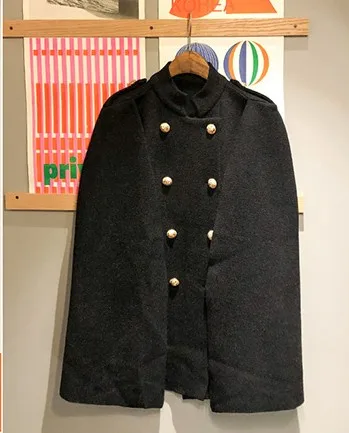 

Retro Women Black Woollen Cloak Cape Coat 2020 Autumn Winter Fashion Double Breasted Casual Loose Thick Wool Coat Outwear