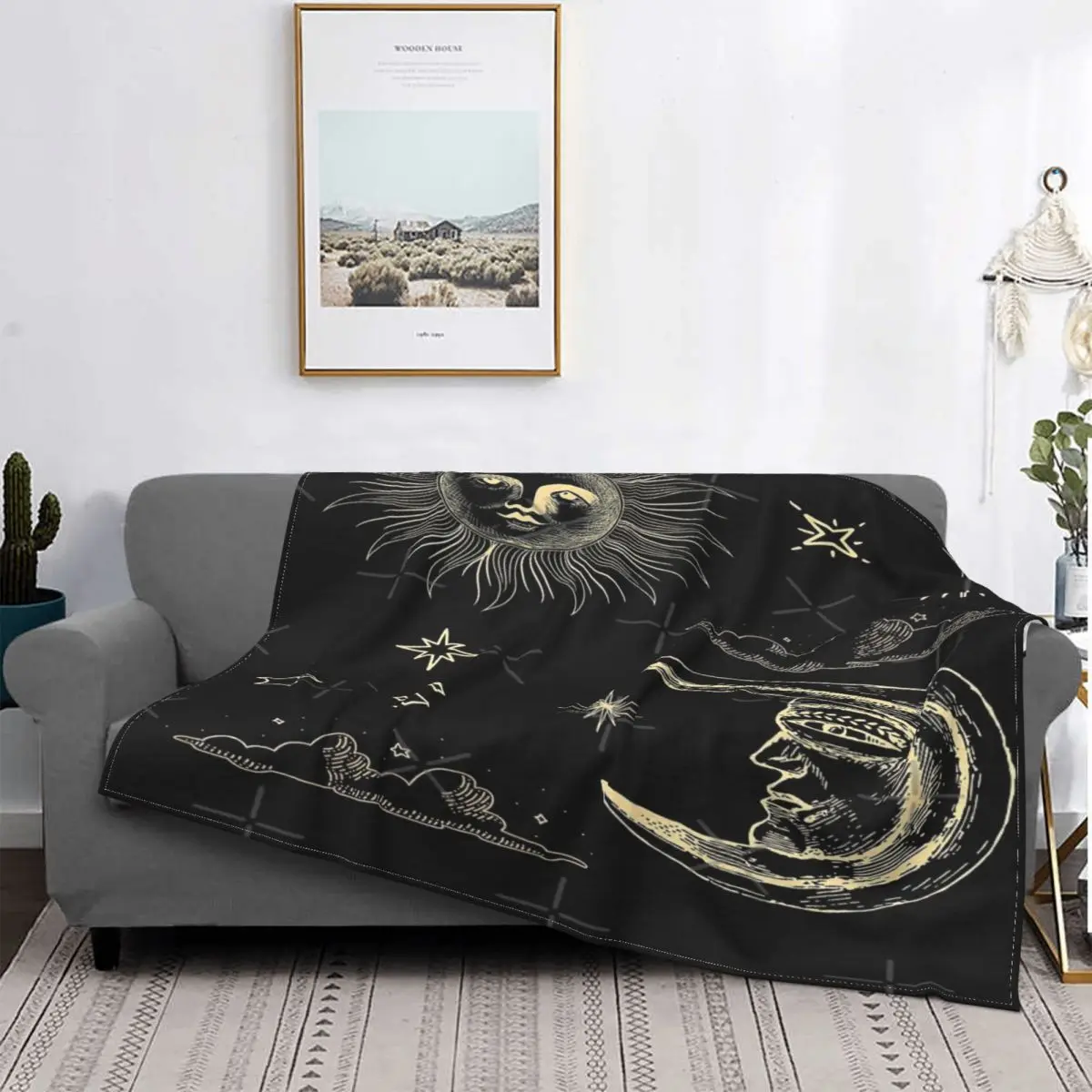 

Manta con estampado de sol y luna Celestial, colcha a cuadros para cama, sofá, Sudadera con capucha, a cuadros