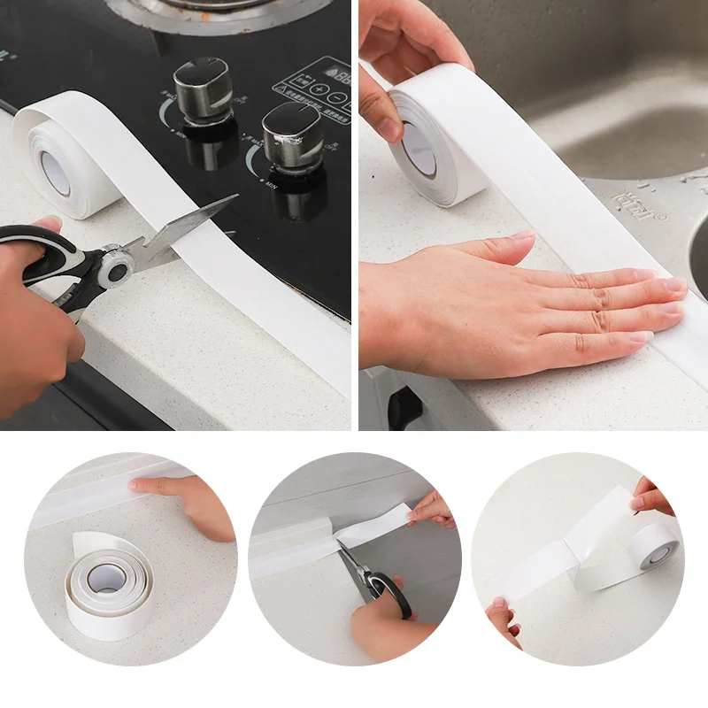 

2021 Bathroom Shower Sink Bath Sealing Strip Tape White PVC Self adhesive Waterproof Wall Sticker for Bathroom Kitchen