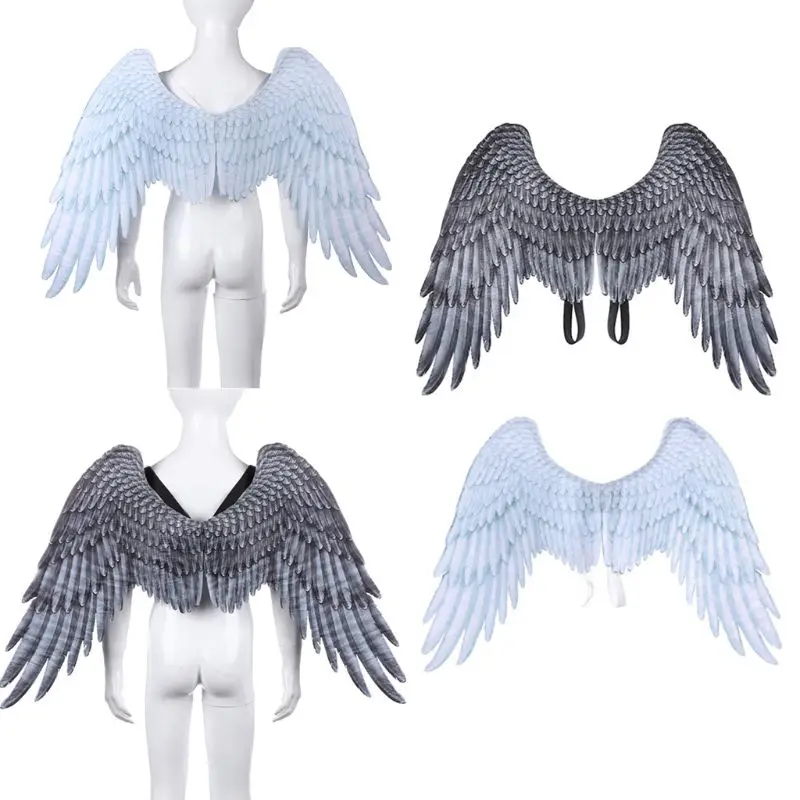 Костюм для косплея Крылья Ангела черно белые нетканые перья взрослых и детей