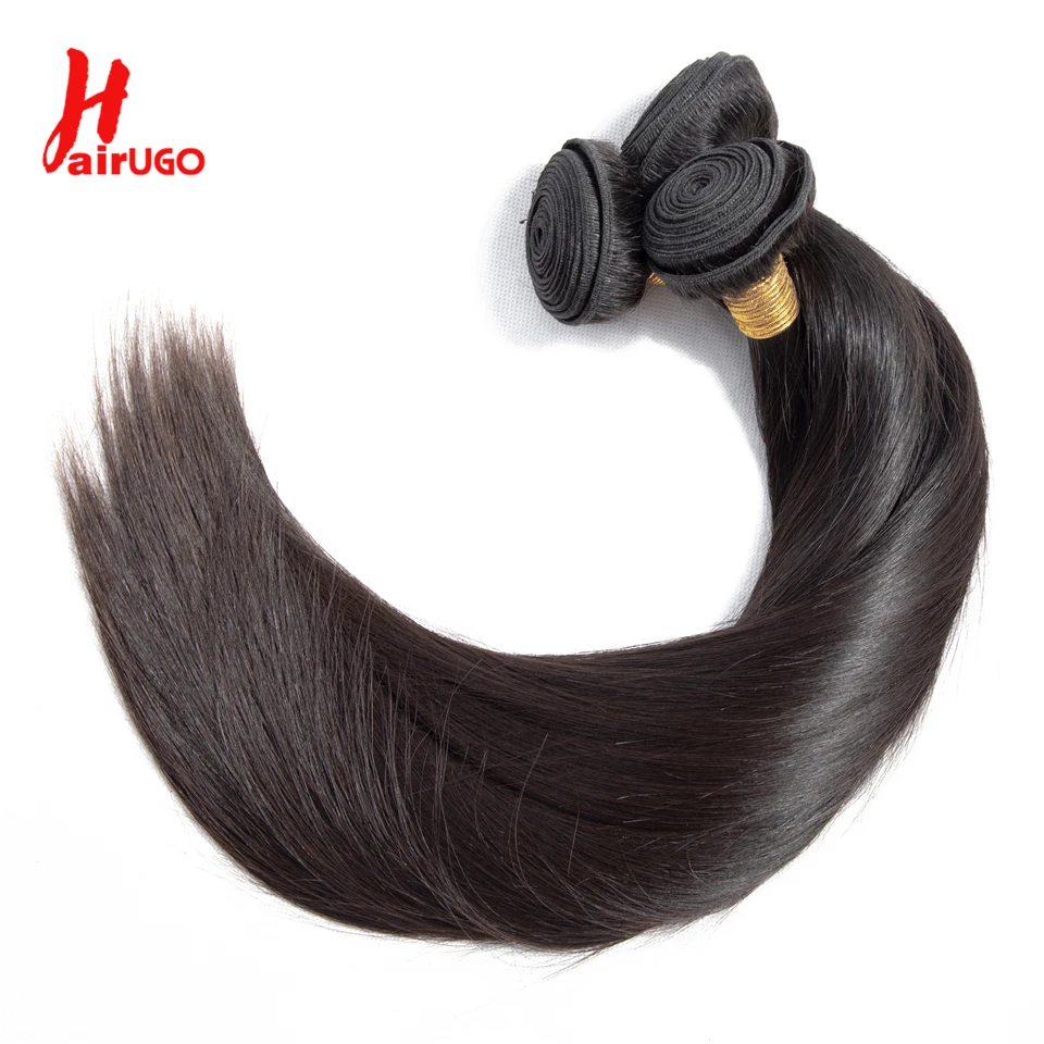 HairUGo прямые волосы пучки с закрытием бразильские плетение человеческие пучок - Фото №1