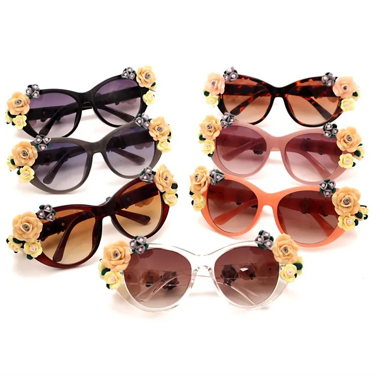 

TEENYOUN Baroque Girls Cat Eye Sunglasses Women Retro Brand Three Dimensional Rose Sun Glasses Pottery flower Glasses dames sol