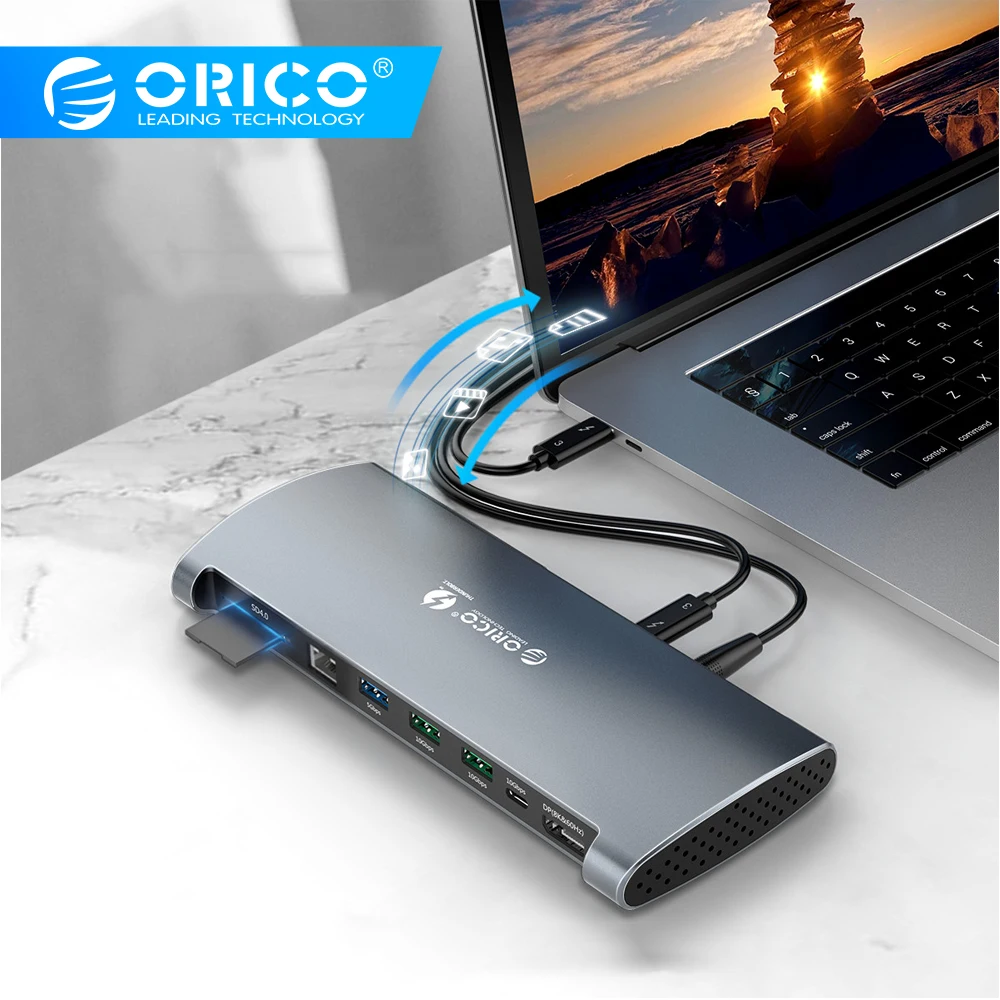 Док-станция ORICO Thunderbolt 3 концентратор USB Type C-DP USB 3,0 концентратор адаптер RJ45 SD4.0 USB-C конвертер 40 Гбит/с для MacBook Pro Air huawei