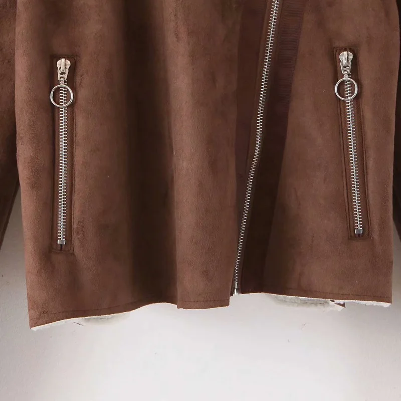 Fandy Lokar Solid Faux Fur Coats Women Fashion Suede Turn Down Collar Jackets Women Elegant Long Sleeve Coats Female Ladies KF