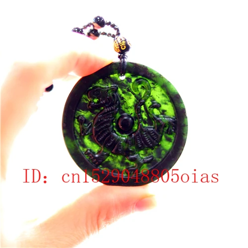 Натуральный черный зеленый китайский Нефритовый дракон ожерелье C подвеской в