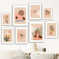 boho girl eye flowers leaves sun abstract nordic posters and prints wall art canvas painting wall pictures for living room decor