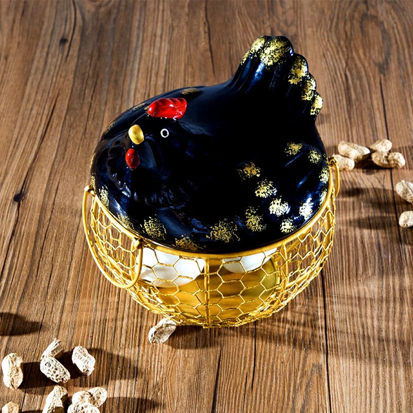 Креативная корзина для хранения золотых яиц с крышкой в форме курицы полый