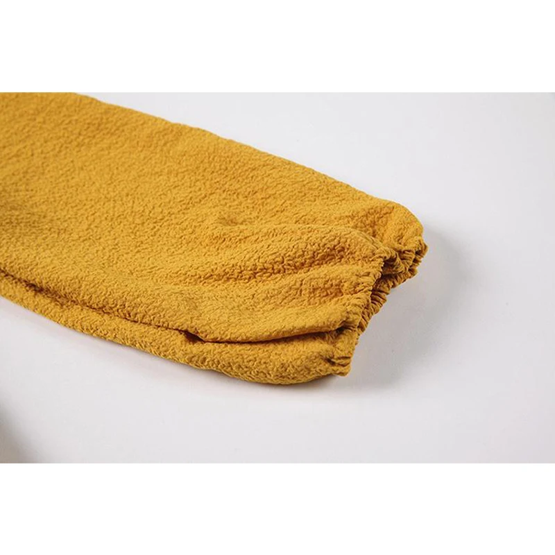 

Korean Slim Elastic Solid Blouses Or Tops Slash Neck Casual OL Elegant Shirts Ruffle Design Retro Puff Long Sleeve Beach Blusas