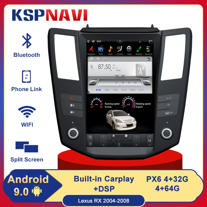 

12.1'' Android 9 Tesla Style 4G Car Radio Multimedia Player For Lexus RX330 /RX300/RX350/RX400H 2004-2008 Head Unit DSP Carplay