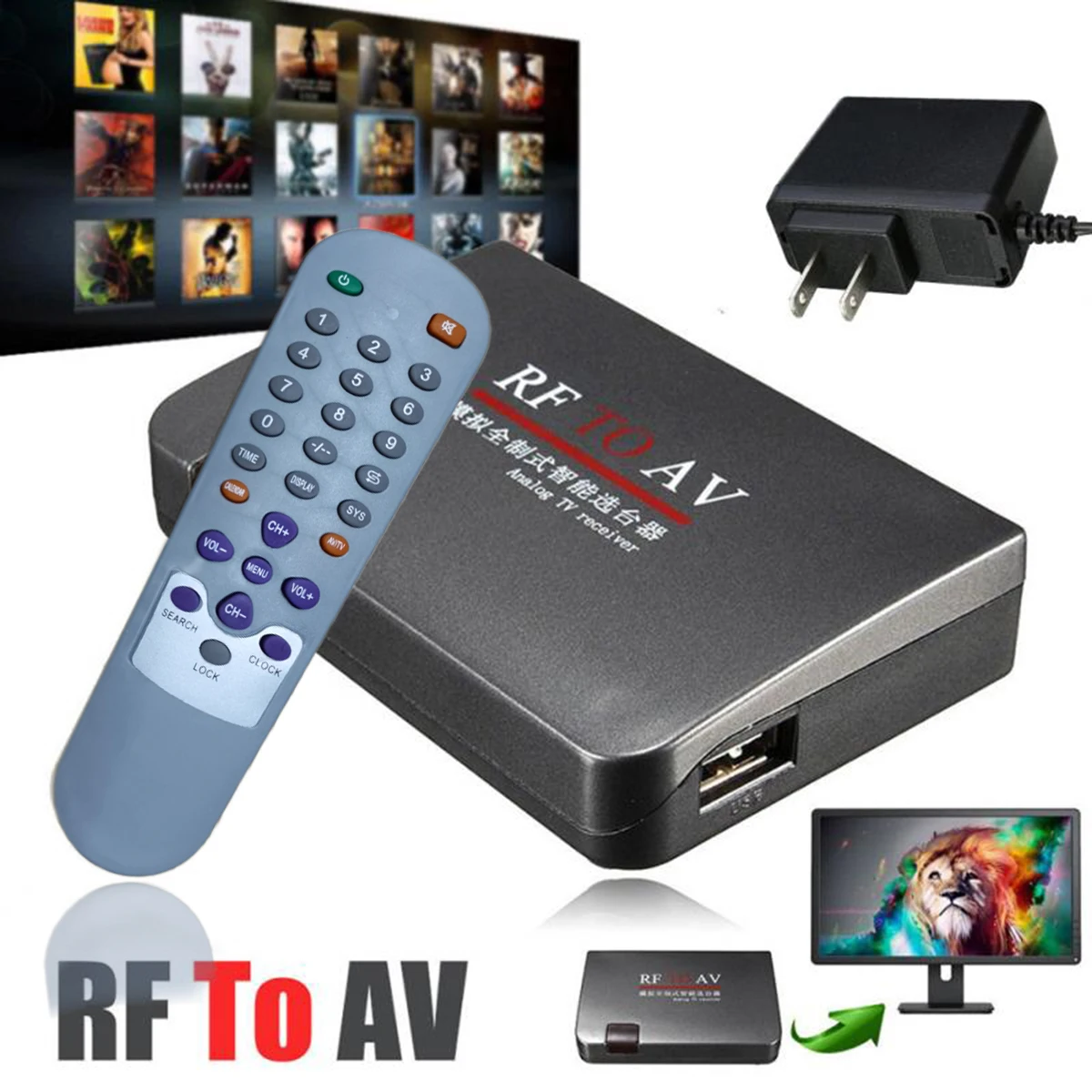 

AC110V-AC240V RF к AV ресивер RF к AV аналоговый кабель ТВ приемник конвертер USB с пультом дистанционного управления Управление