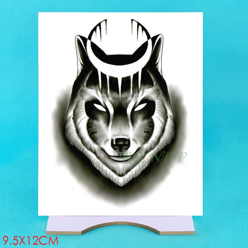 Водостойкая Временная тату наклейка Волк Луна искусственная флэш руки среднего