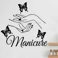 manicure butterfly wall decal beauty nail hair care barber wall decals vinyl wall sticker fashion nail salon decor 1549