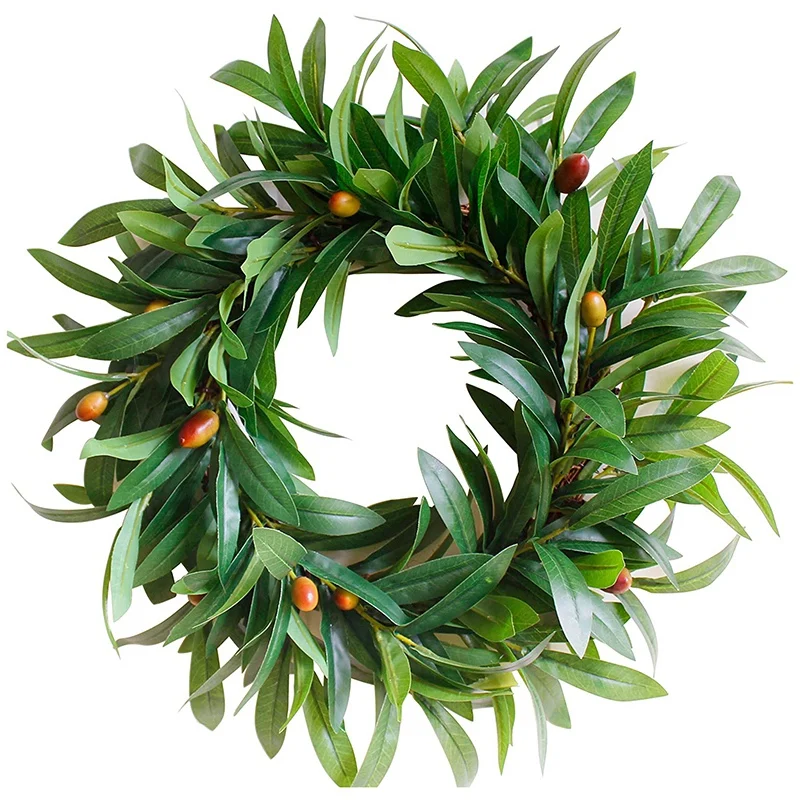 

Quality Olive Branch Greenery Wreath, 17 Inches Small Green Leaves Wreath for Front Door or Indoor, Door Wreaths for All Seasons