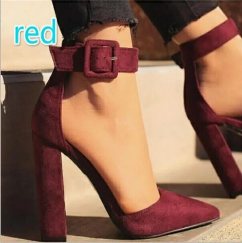 

2020 Women Pumps Fashion Women Shoes Party Wedding Super Square High Heel Pointed Toe Red Wine Ladies Pumps Size 34-43