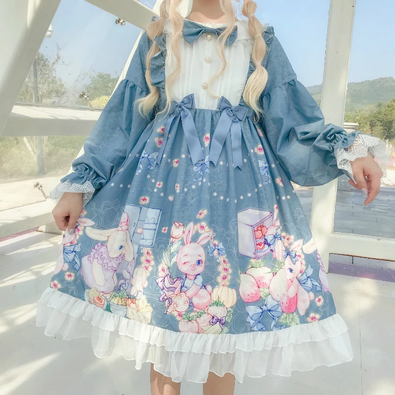

Loose lolita greedy rabbit op long sleeve dress gothic lolita dress women summer dress soft sweet wind cute girl Lolita dress