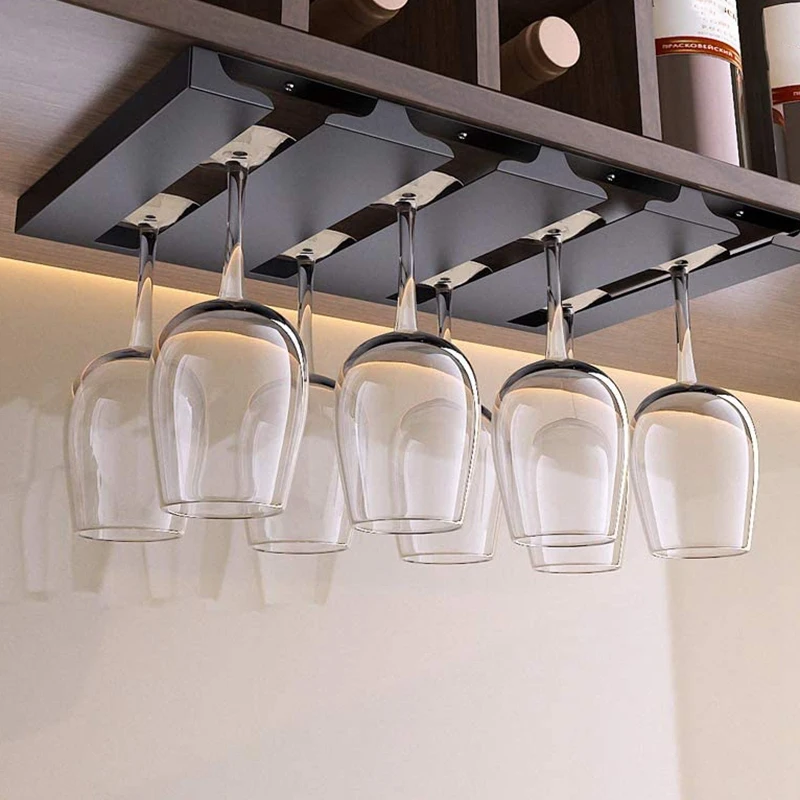 

Wine Glass Holder Under Shelf or Cabinet,4 Rows Stemware Rack,Glassware Drying Storage Hanger,Hanging Holder for Kitchen