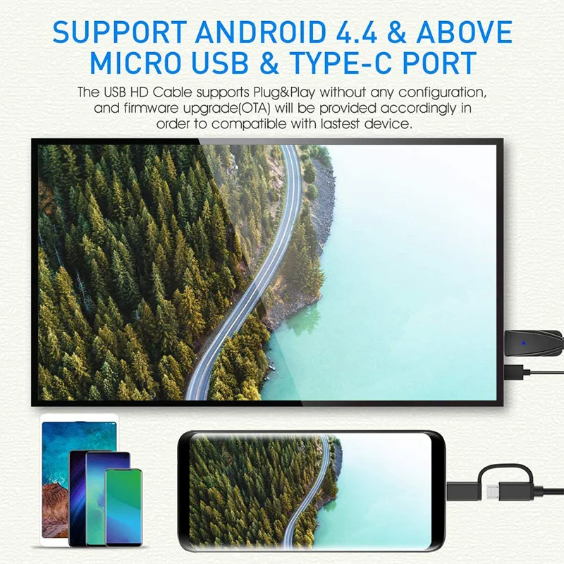 2-In-1 USB Type C/Micro-USB to HDMI Cable 6.6Ft MHL Adapter for All Android Smartphones TV/Projector/Monitor |