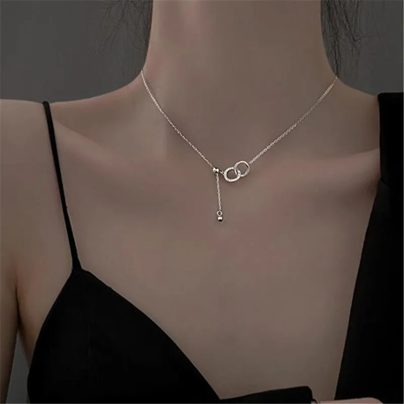 Женское колье из серебра 925 пробы, с подвеской-кольцом