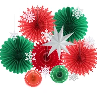 red green 9pcs christmas party decoration kit white star lantern paper fans snowflake for xmas birthday wedding baby shower