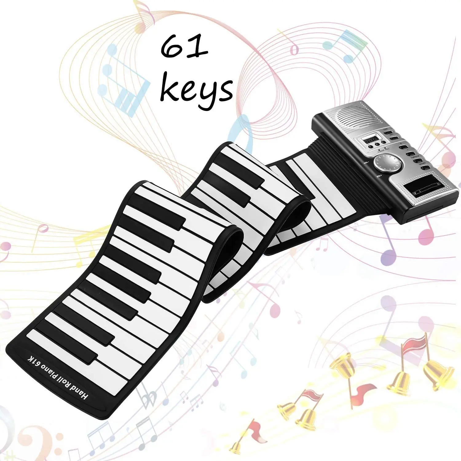 

Свернутая пианино стандартная 61 клавиша портативная фортепианная клавиатура Встроенный громкий динамик, 128 тонов и ритмов для детей начинающих