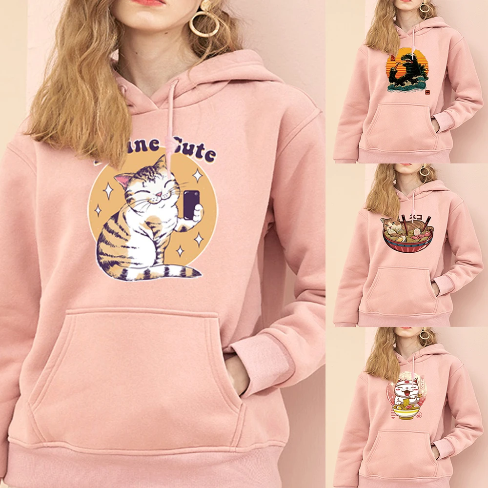 

New Fashion Hoodie Sweatshirts Men Women Pullover Harajuku Tracksuit 2021 Cute Cartoon Cat Casual Loose Student Hoodie Clothes