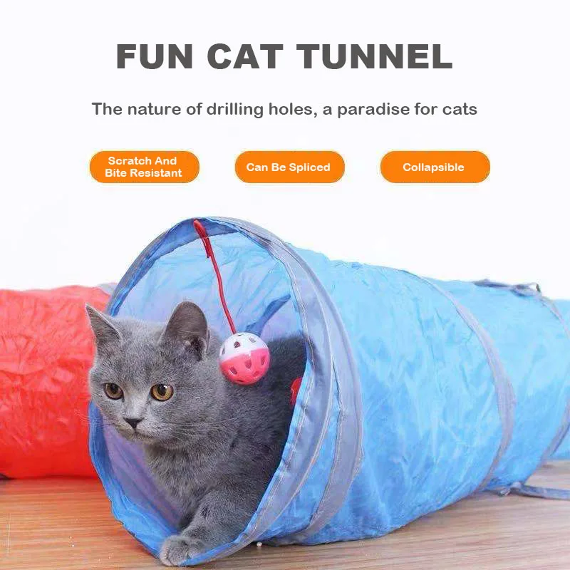

Cat tunnel toy pet fun supplies 2 hole toy ball collapsible kitten puppy pet toy