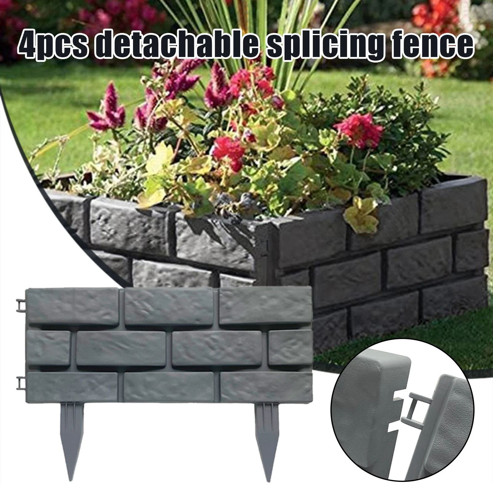 

4pcs Detachable Plastic Gray Fences Imitated Stone Garden Frame and Lawn Edge LAD3
