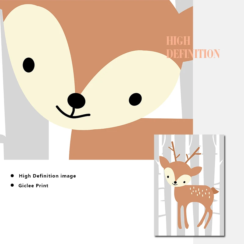 

Baby Forest Animal Canvas Poster Woodland Fox Deer Nursery Wall Art Print Painting Nordic Kids Decoration Picture Bedroom Decor