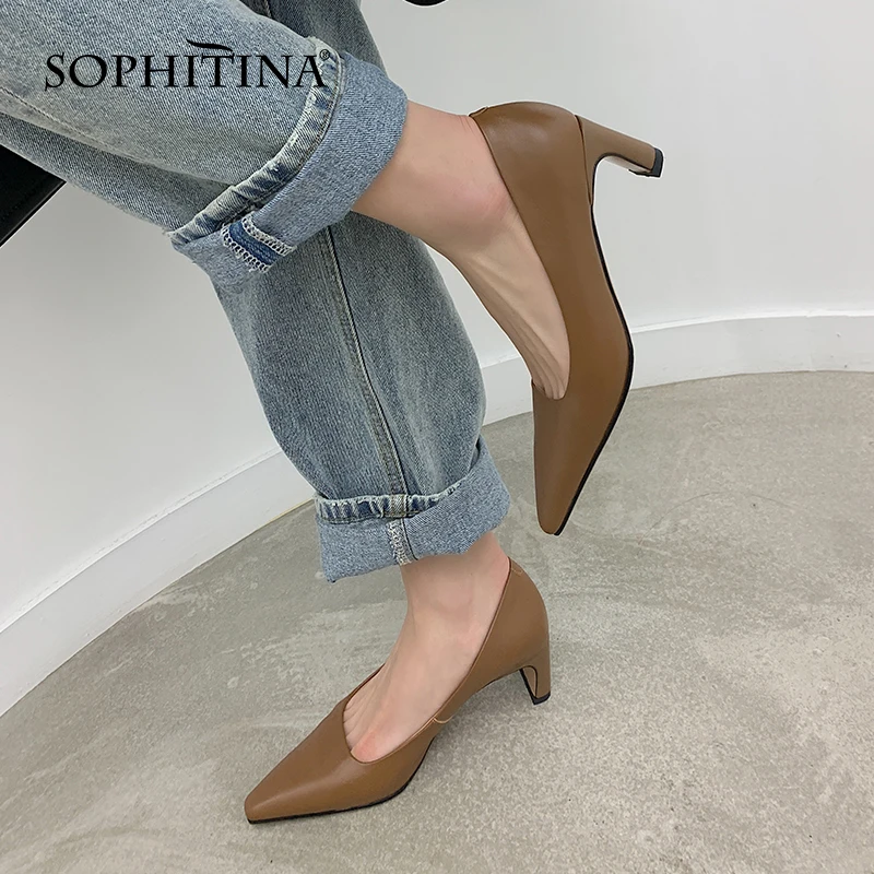 

SOPHITINA Women Pumps Concise Premium Leather Female Shoes TPR Comfort All-Match Spring Autumn Fashion Office Lady Shoes DO89