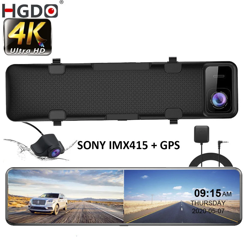 

HGDO 12" Car DVR 4K 3840*2160P Dash Cam Sony IMX415 Rear View Mirror GPS Camera 1080P Car Camera Video Recorder Parking Monitor
