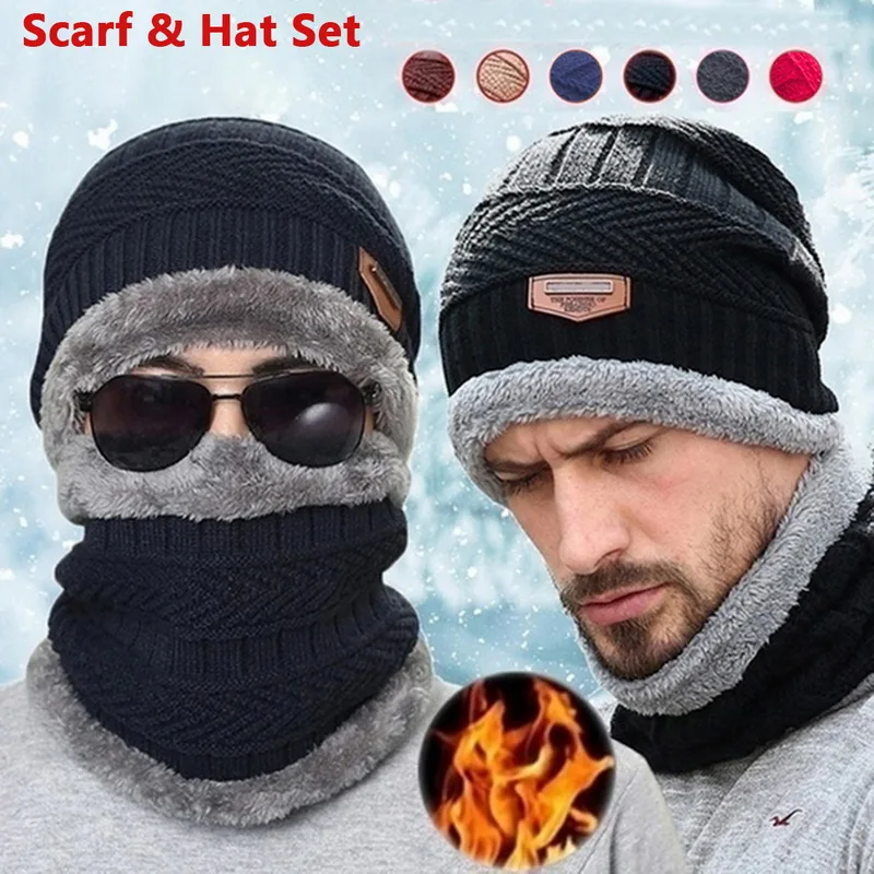 

Coral Fleece Balaclava Winter Hat Beanies Unisex Hats Scarf Warm Breathable Wool Knitted Hat For Boys Cap Sets casquette homme