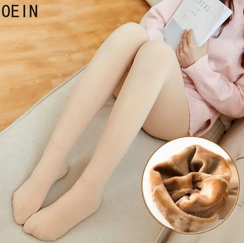 

OEIN зимние колготки женские теплые супер эластичные бесшовные колготки с высокой талией, Женские однотонные плотные бархатные колготки, нос...