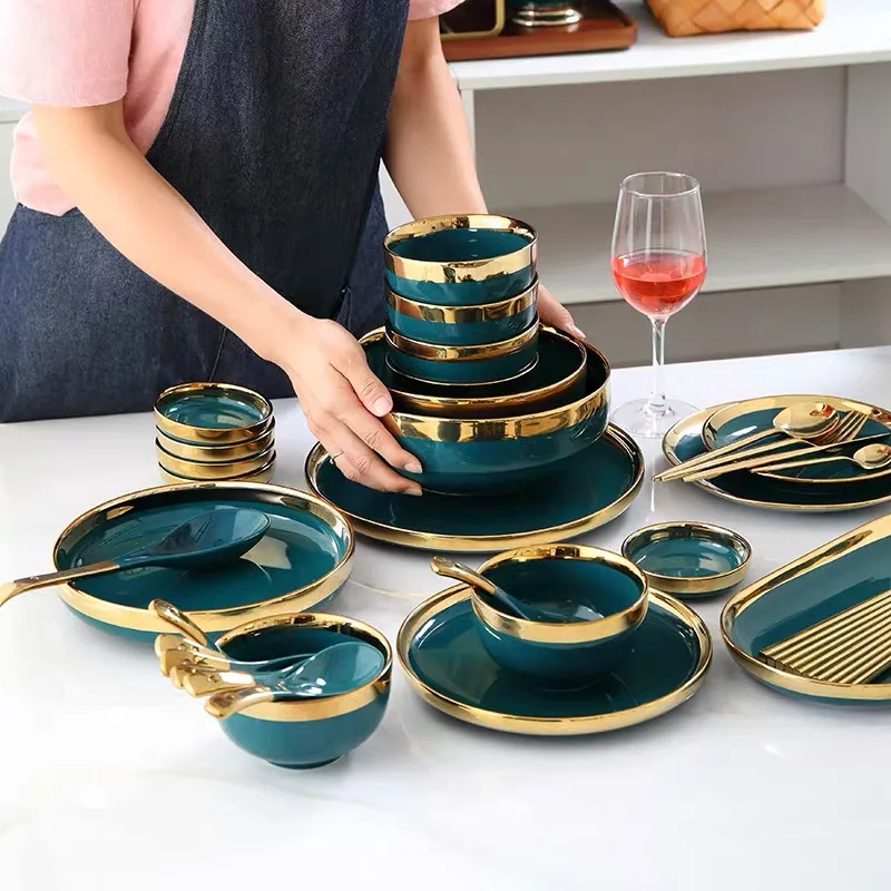 Роскошный Европейский набор керамических тарелок блюдце со вкусом золота блюдо