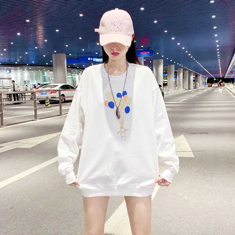 

Donsignet Fashion Women's Sweater Spring Casual Round Neck Pullover Balloon Printing Loose Oversized Knitted Long Line Sweater