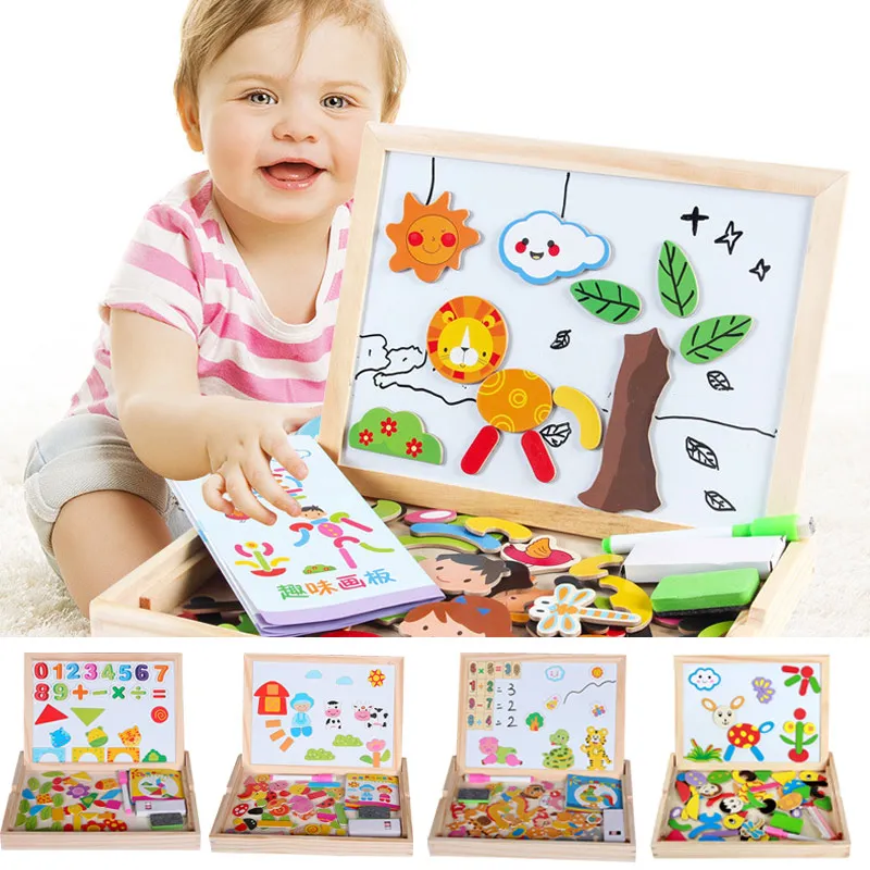 

Dress Up and Learn 3D Magnetic Puzzle Set Wooden Double-sided Drawing Board Kids Blackboard Puzzle AN88