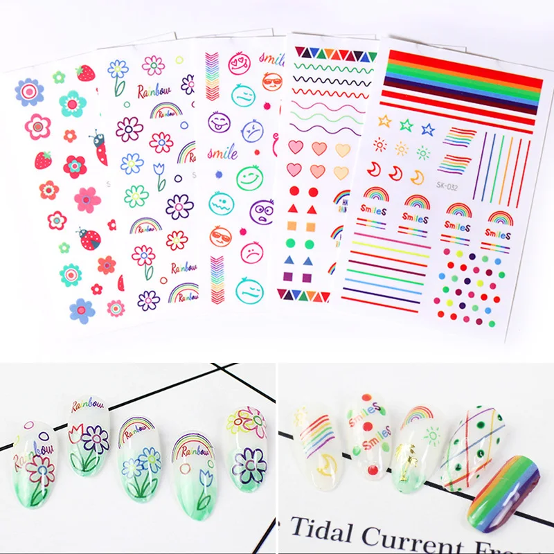 1 лист наклейки для ногтей цветные смешанные узоры переводные инструменты