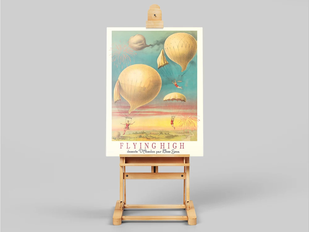 Картина на холсте с воздушным шаром и розовым небом |