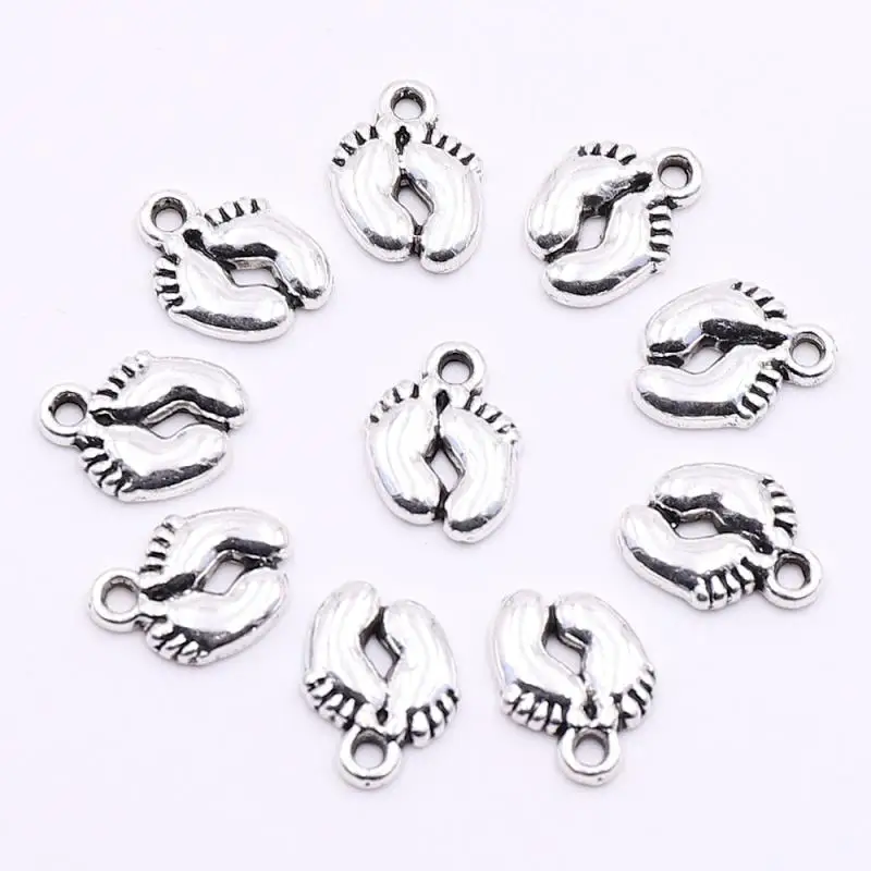 10/30 шт покрытые серебром Цвет металлические детские Подвески в виде ступней для