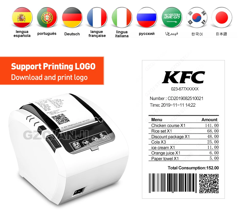 GZ8002 80 мм Термопринтер автоматический резак ресторан кухня POS принтер USB+ Серийный+ Ethernet Wifi Bluetooth принтер