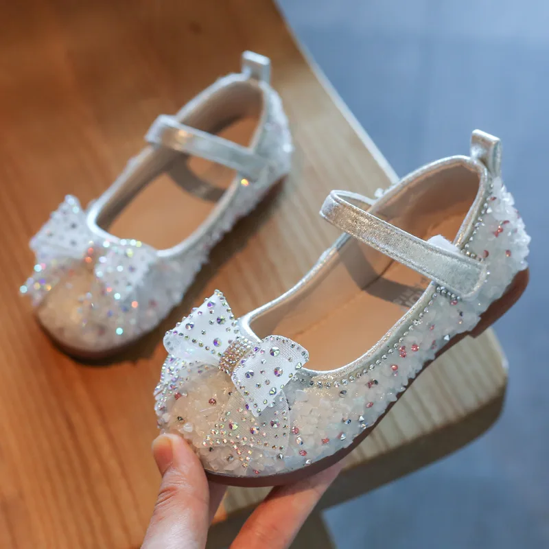 

Kids Shoes 2021 Autumn Children's Bright Diamond Baby Shoes Bow Princess Shoes Soft Sole Dance Shoes Children's Leather Shoes