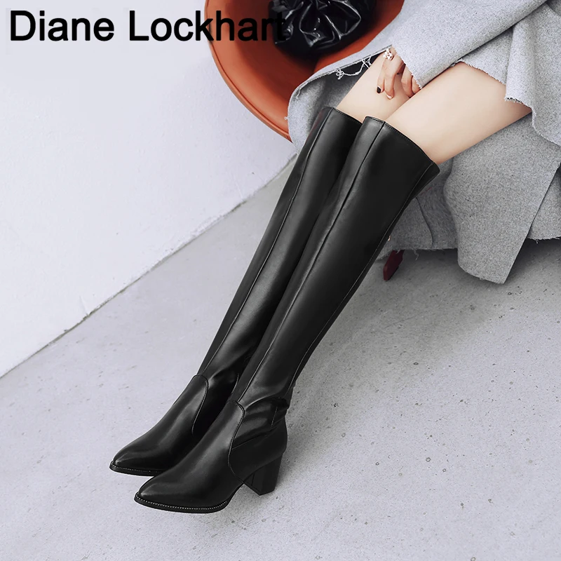 

Women Over the Knee Boots Comfort Winter Leather Rivet Thick heel Boots Fashion Woman Shoes Thigh High Boots Plus size 33-48