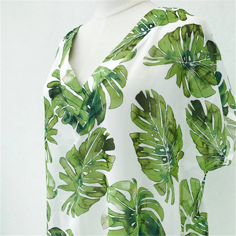 Шифоновая туника с принтом пальмы бикини кафтан парео Женская купальник