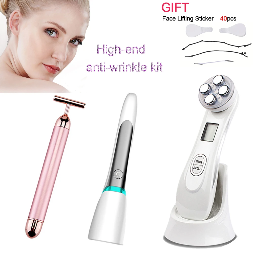 

EMS Radio Frequency RF Eye Massager 24K Gold Beauty Bar Roller Anti-Ageing Wrinkle Dark Circle Wrinkle Removal Anti-wrinkle Kit