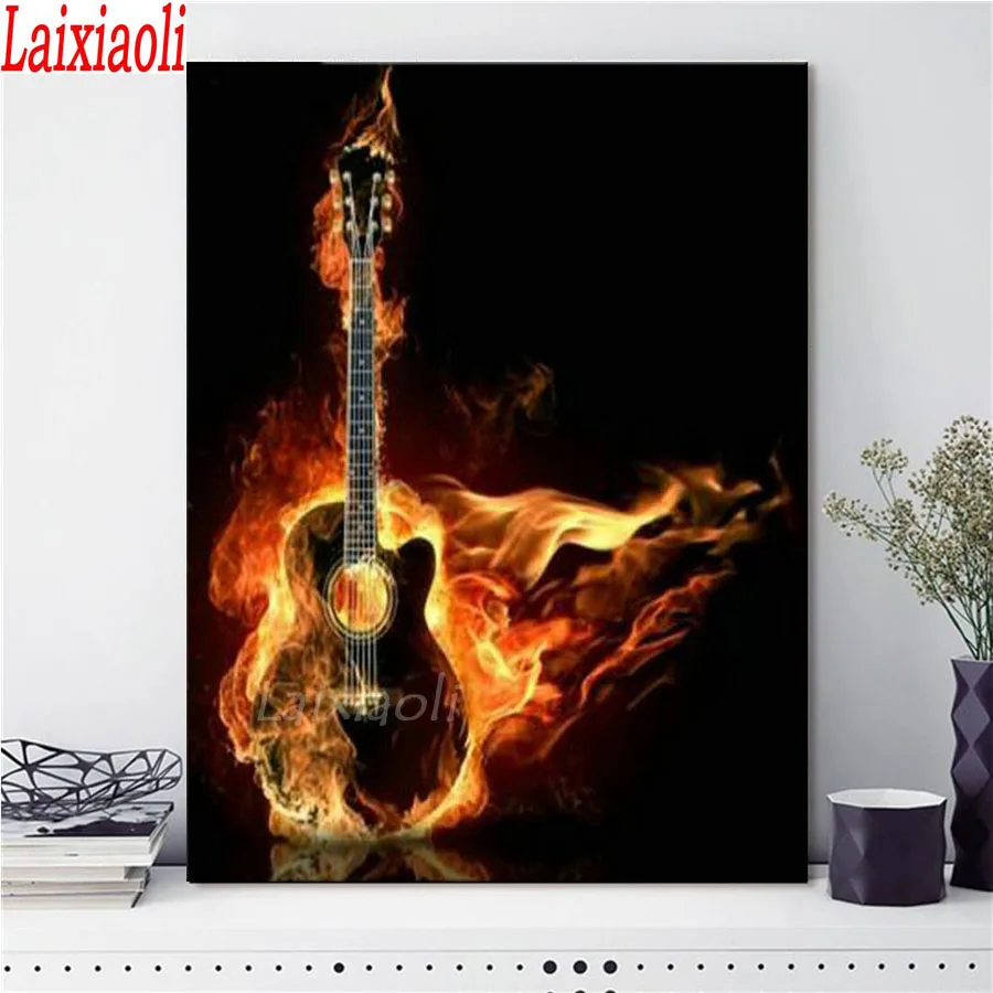 

Сделай Сам Алмазная гитара с вышивкой огонь Фэнтези декорации камни в форме ромба круглый картина, вышитая бисером комплект 5D Мозаика Наклейки для декора