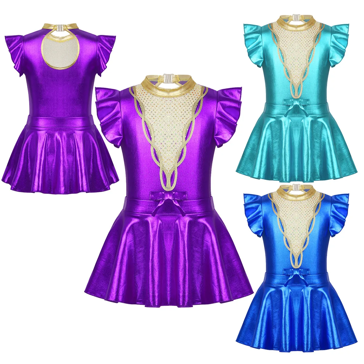 Kids Girls Halloween Showman Dance Fancy Ballroom Costume Flutter Sequins Ballerina Keyhole Back Gymnastics Leotard Dancewear |