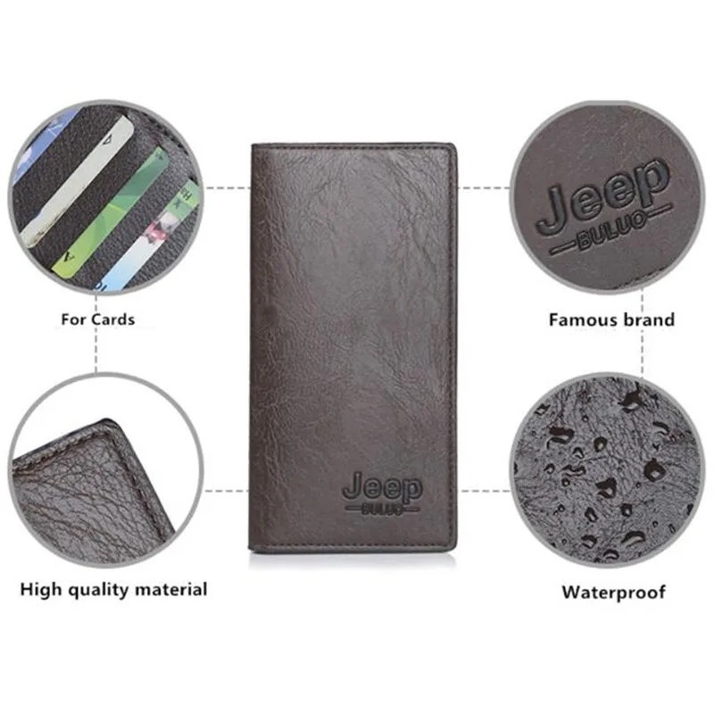 Мужской брендовый держатель для карт кошелек JEEP BULUO длинный бумажник-клатч