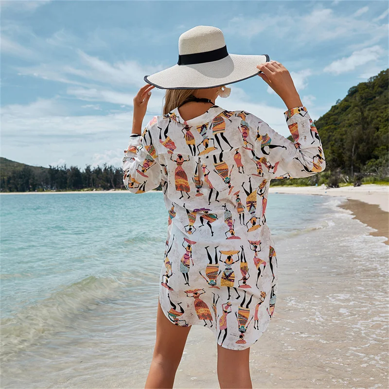 Летняя новая стильная пляжная блузка бикини с принтом богемный Топ облегающая