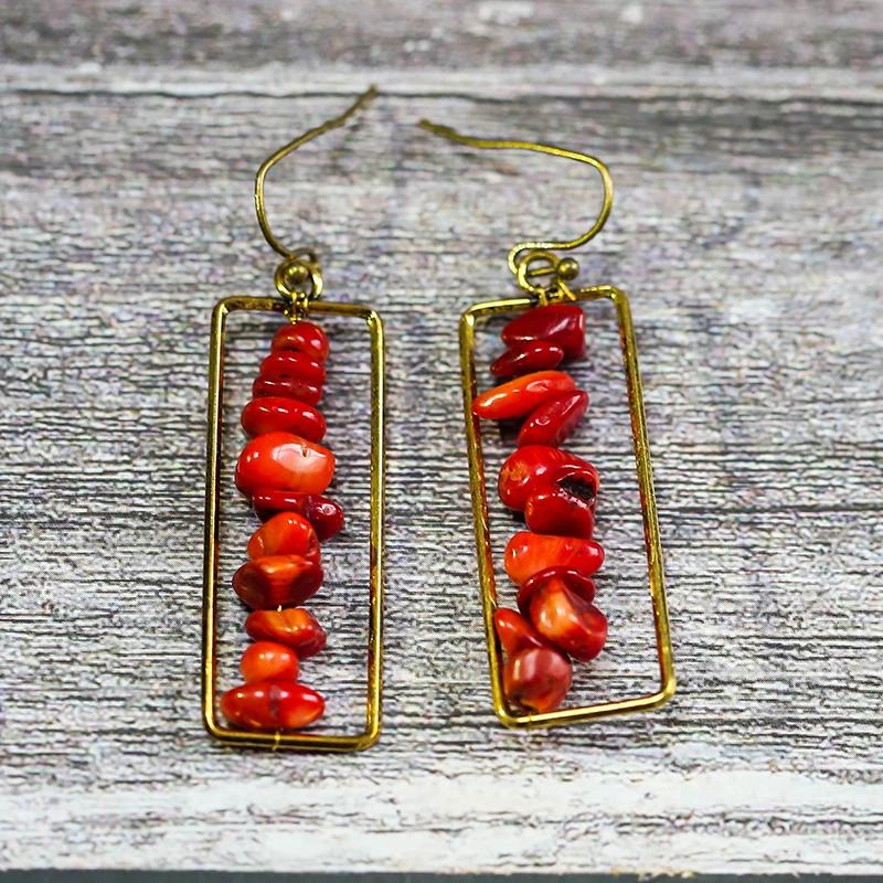 

Fashion Colorful Rainbow Gravel Natural Stone Earrings Women's Geometric Long Drop Dangle Earrings Statement Jewelry Z4D359